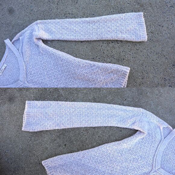 Hollister Cold Shoulder V-Neck Knit Sweater Beige Flared Sleeve Size Small - Picture 5 of 9